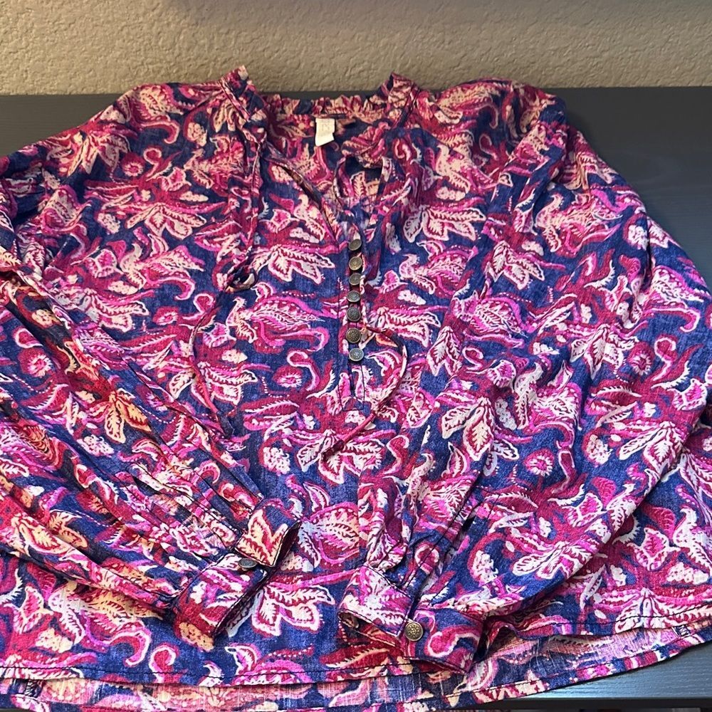 Pilcro Pink and Blue Ruffled Blouse